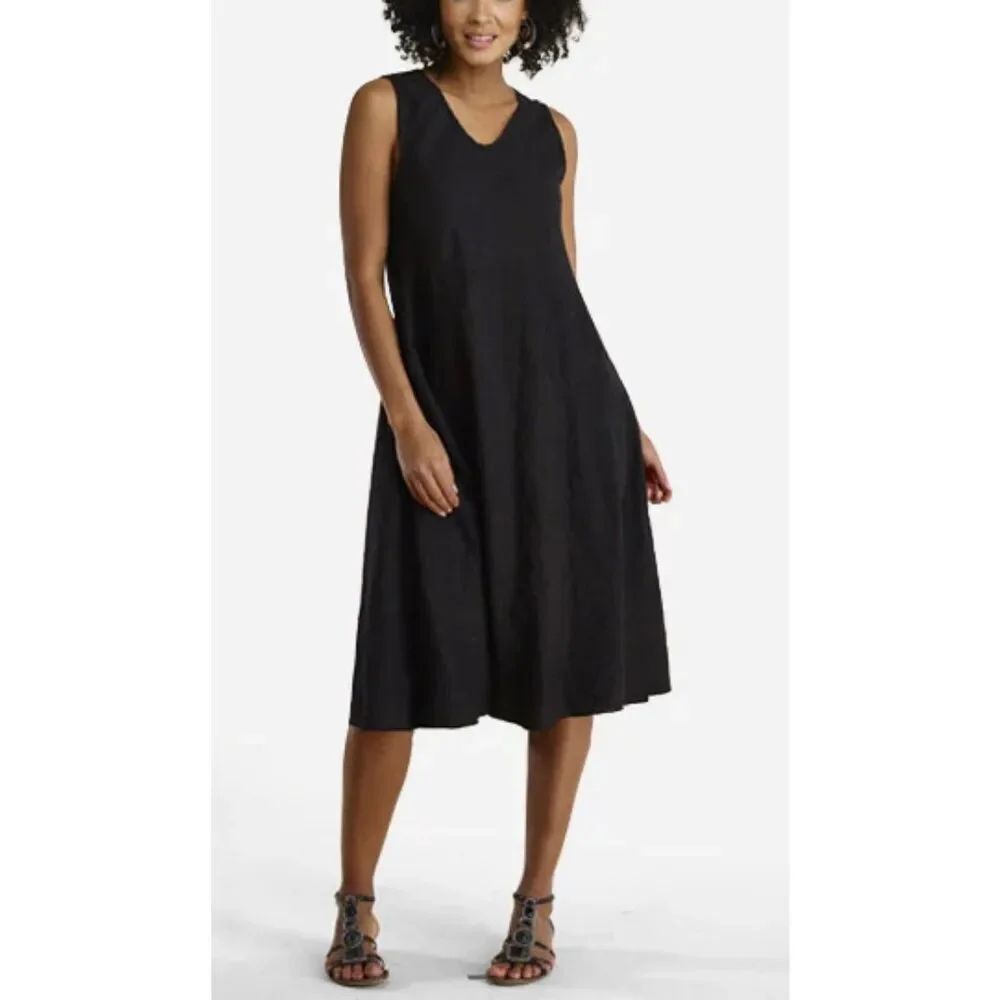 LUNA LUZ IBIZA LINEN MIDI TANK BLACK DRESS WOMEN’S SMALL